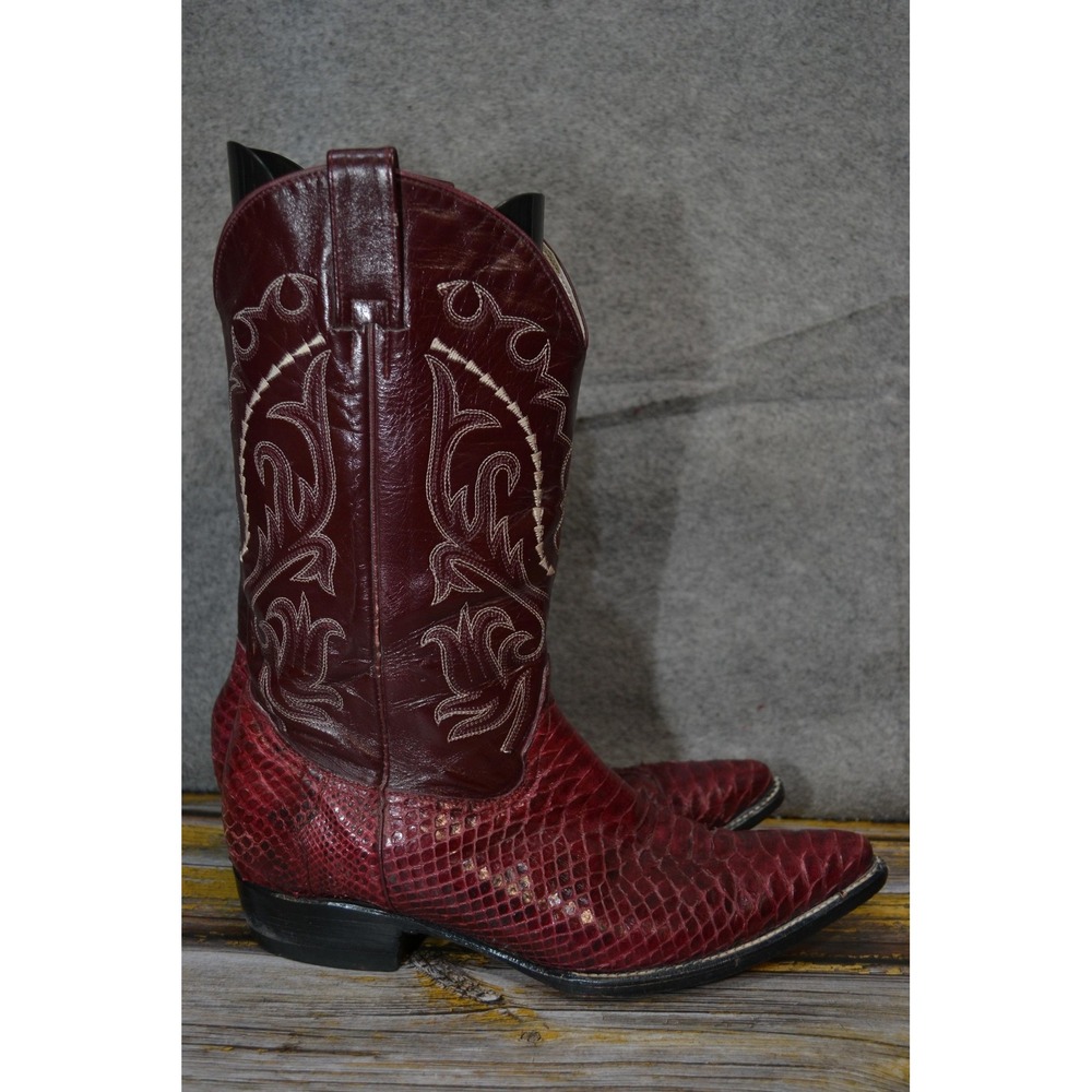 Andre Western Boots Mens 10.5 Red Original Python Leather Pointed Cowboy Mexico